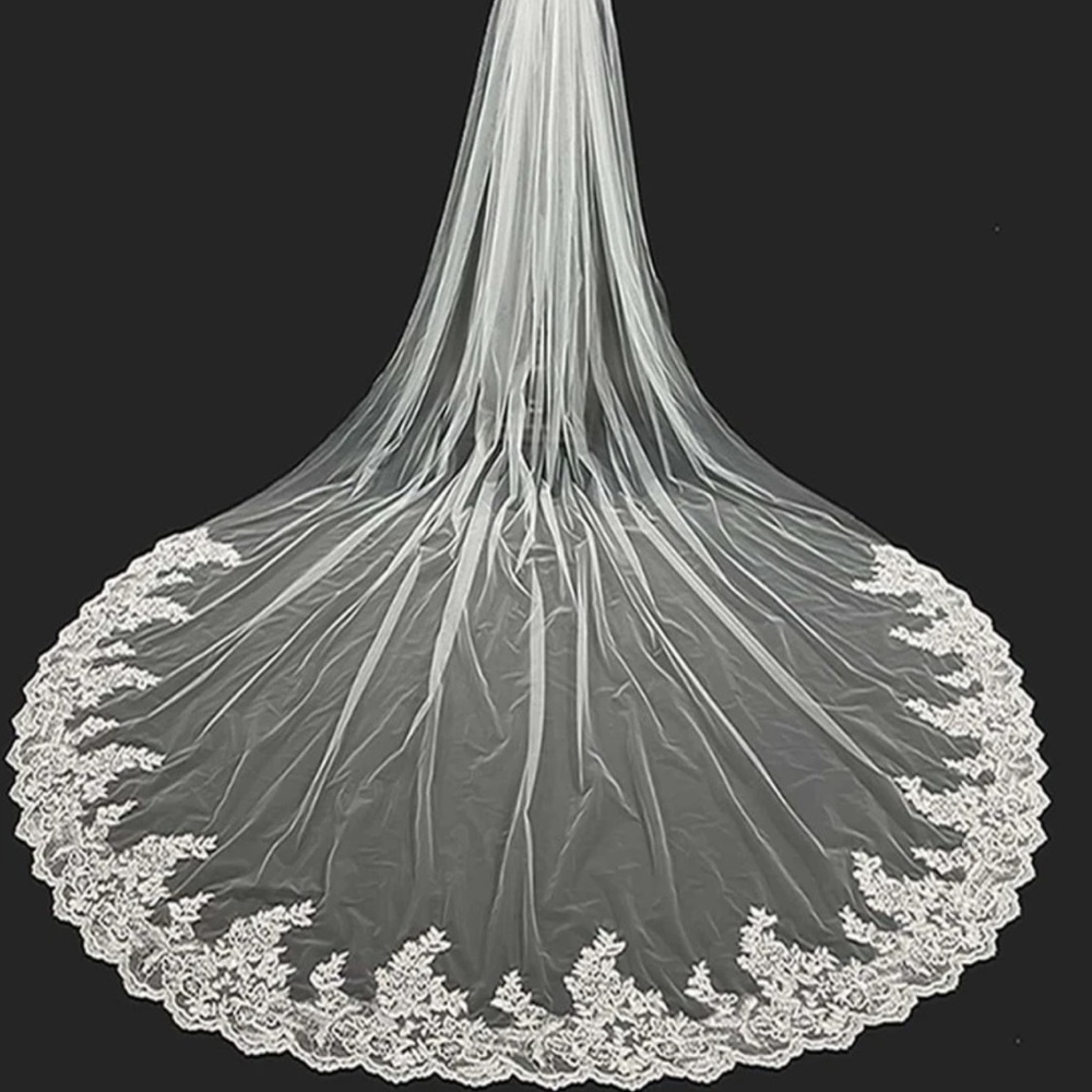 Bridal Lace Edge Cathedral Veil - Ivory